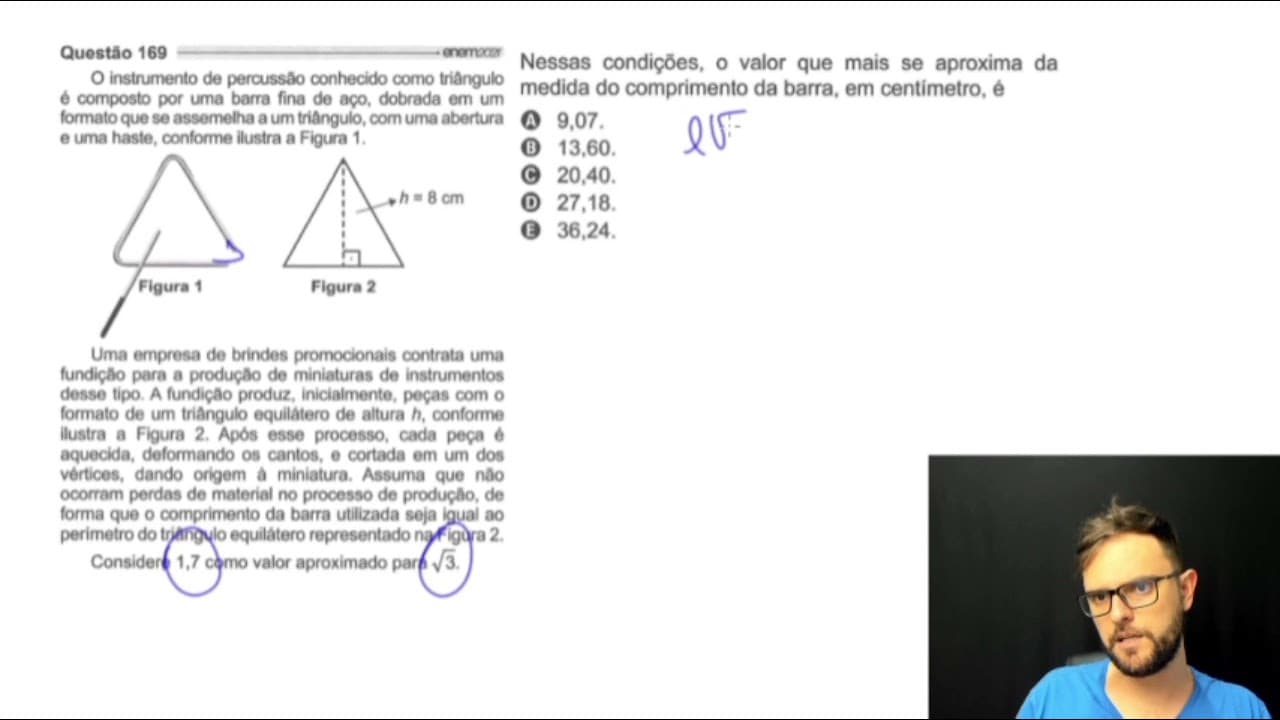Thumbnail: 169 - Enem 2021 - Azul - Um instrumento de percussão conhecido como triângulo é composto ...