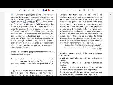 Thumbnail da aula: Resolução comentada | Unicamp | biologia | sistema nervoso