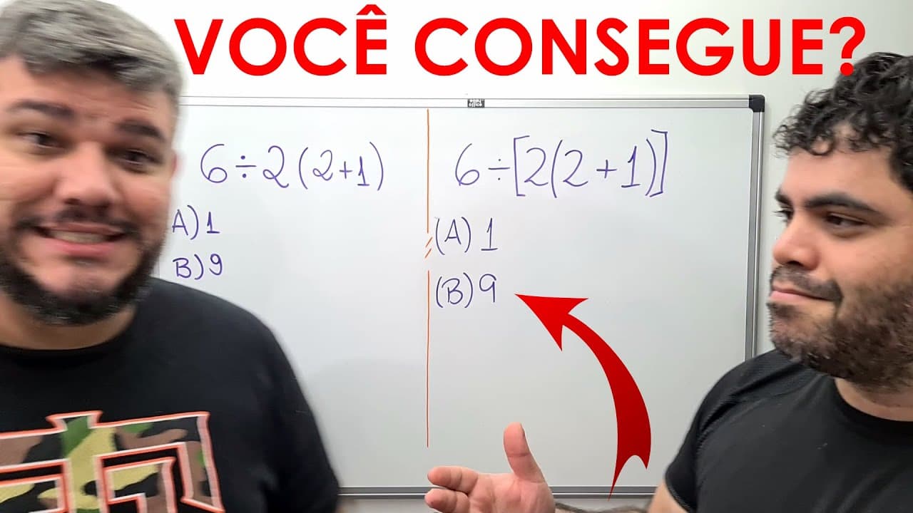 Thumbnail: 6/2(2+1) e 6/[2(2+1)] = ❓❓❓ VOCÊ CONSEGUE RESOLVER A ESSES DESAFIOS VIRAIS DE MATEMÁTICA?