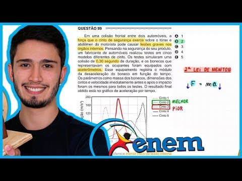 Thumbnail da aula: ENEM 2017 - Em uma colisão frontal entre dois automóveis, a força que o cinto de segurança exerce so