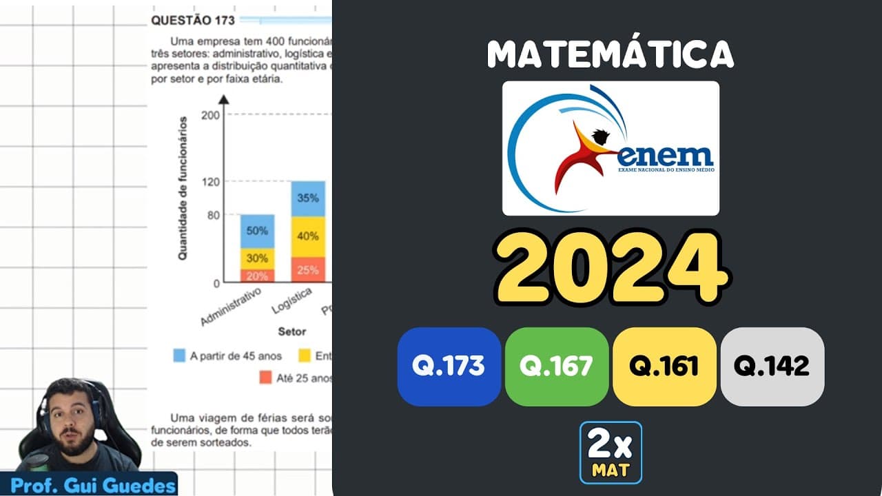 Thumbnail: Resolução Matemática ENEM 2024 - Questão 173 - Caderno Azul | Uma empresa tem 400 funcionários