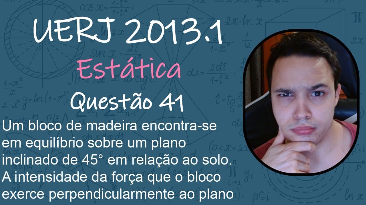 Thumbnail: UERJ 2013 - Um bloco de madeira encontra-se em equilíbrio sobre um plano inclinado de 45° em relação