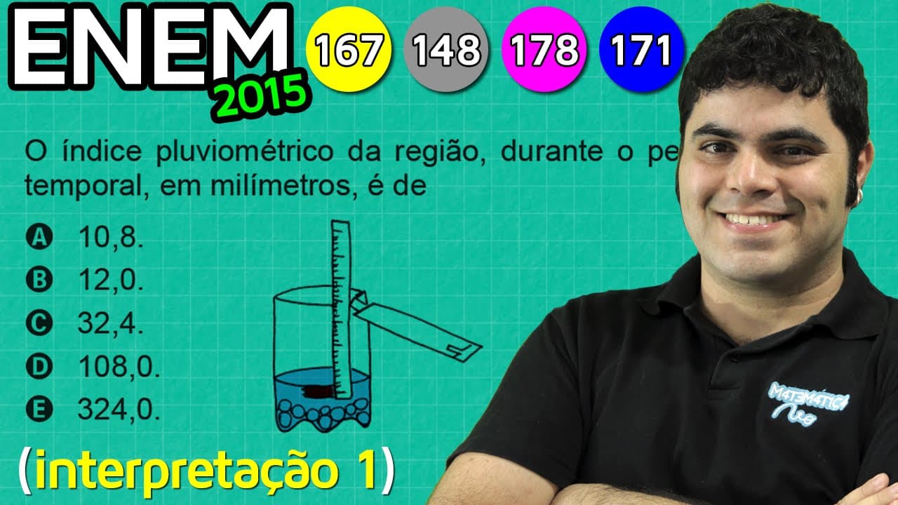 Thumbnail: ENEM 2015 Matemática #36 - Índice Pluviométrico e Volume do Cubo e do Cilindro (questão polêmica)
