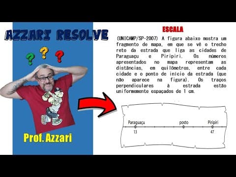 Thumbnail da aula: (UNICAMP-2007) A figura abaixo mostra um fragmento de mapa em que se vê o trecho reto da estrada que