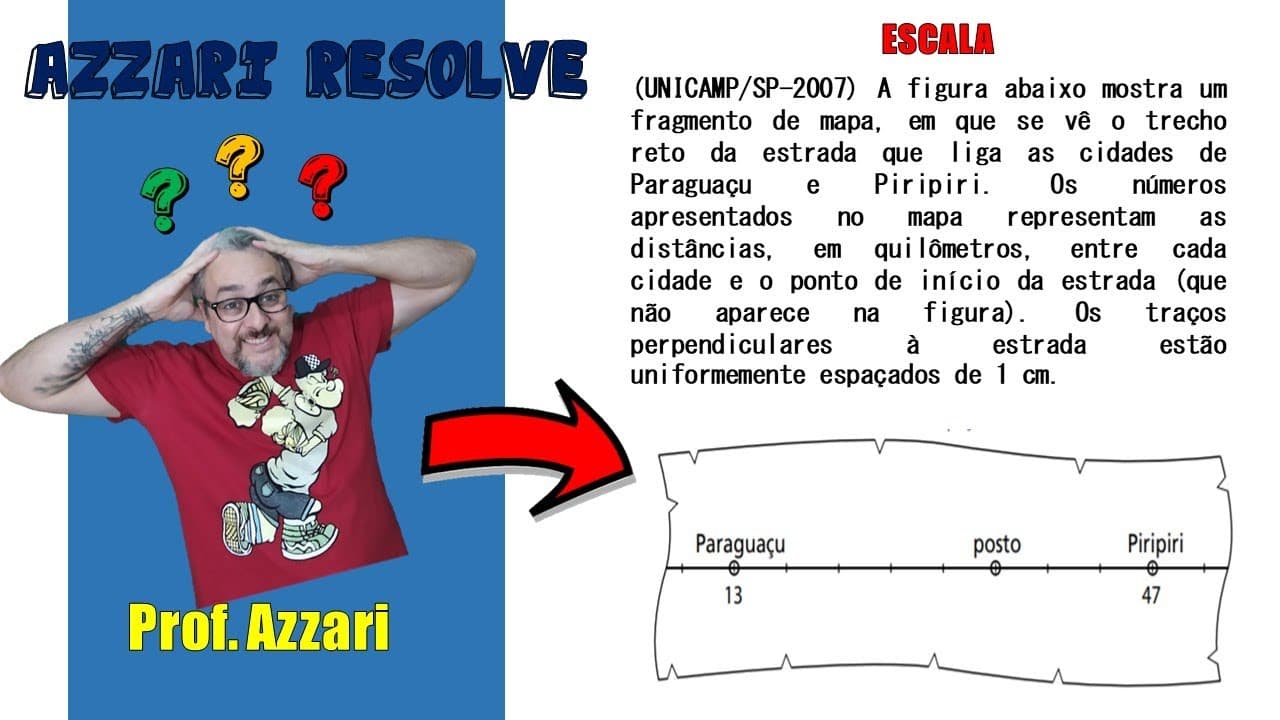 Thumbnail: (UNICAMP-2007) A figura abaixo mostra um fragmento de mapa em que se vê o trecho reto da estrada que