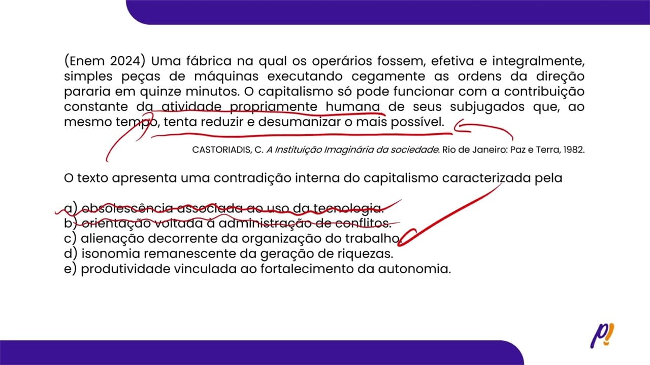Thumbnail: ENEM 2024- TRABALHO, ECONOMIA E SOCIEDADE | Uma fábrica na qual os operários fossem, efetiva e...