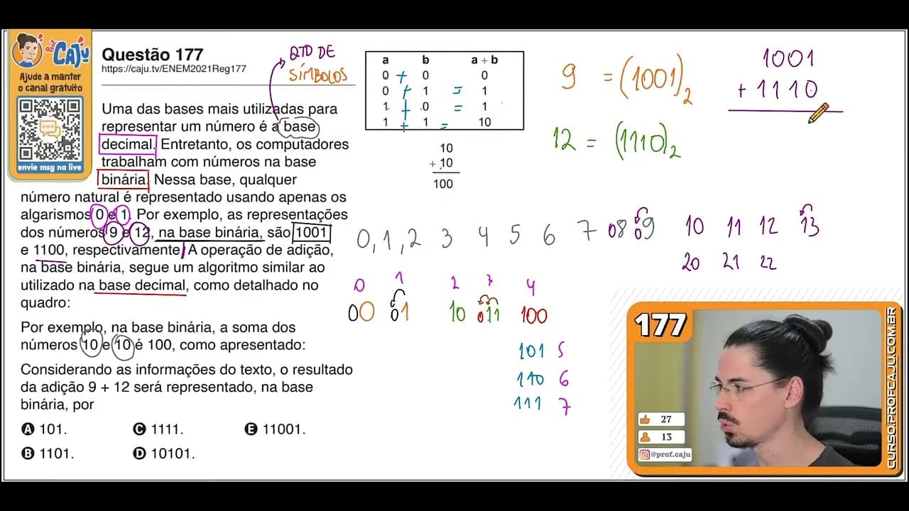 Thumbnail: [ENEM 2021] 177 📘 SISTEMA DE NUMERAÇÃO  Uma das bases mais utilizadas para representar um número é a