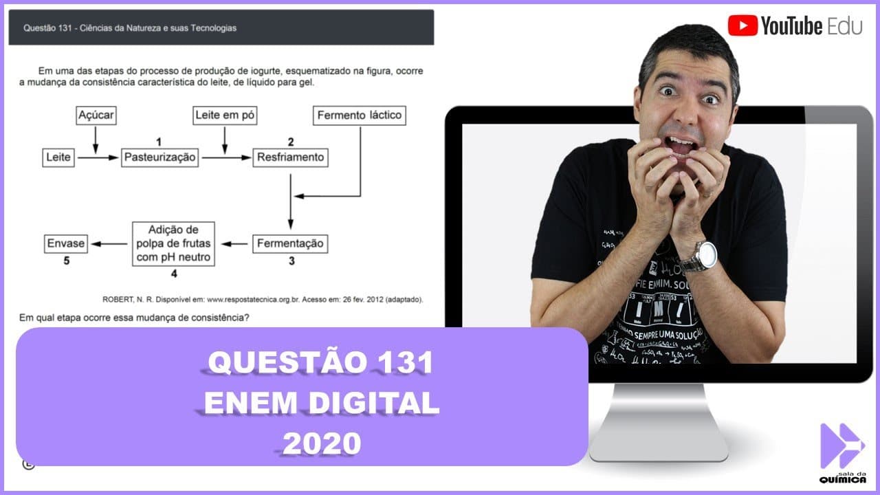 Thumbnail: QUÍMICA ENEM DIGITAL 2020! "Em uma das etapas do processo de produção de iogurte, esquematizado ..."