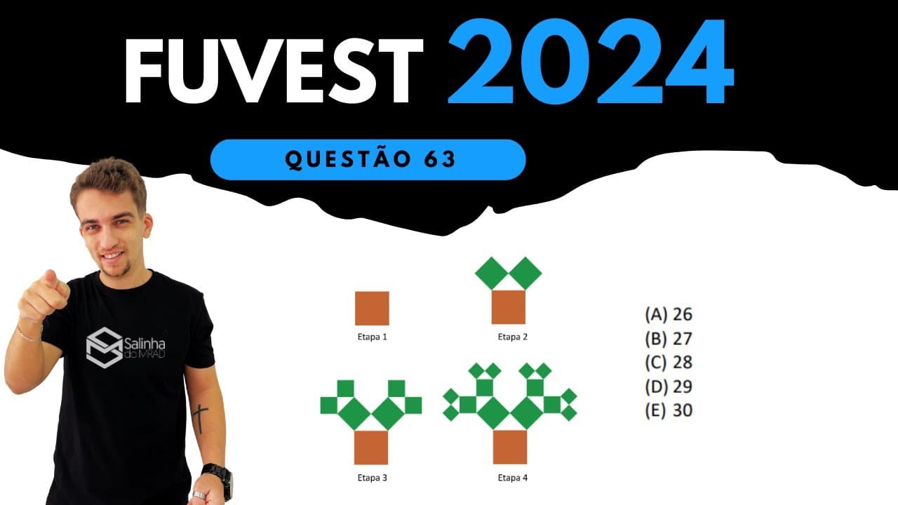 Thumbnail: FUVEST 2024 - QUESTÃO 63 - Uma Árvore Pitagórica é uma figura plana que é construída por etapas