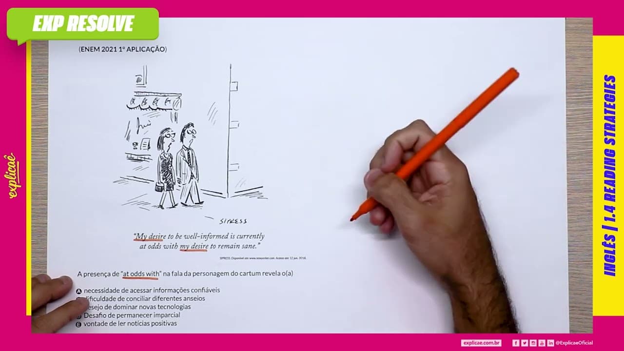 Thumbnail: A PRESENÇA DE “AT ODDS WITH” NA FALA DO PERSONAGEM DO CARTUM REVELA O(A) (...) | READING STRATEGIES