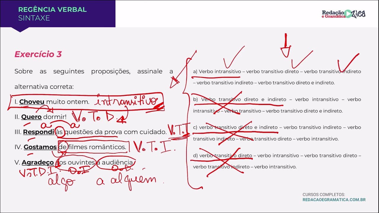 Thumbnail: REGÊNCIA VERBAL: RESOLUÇÃO COMENTADA DE EXERCÍCIOS - Profa. Pamba