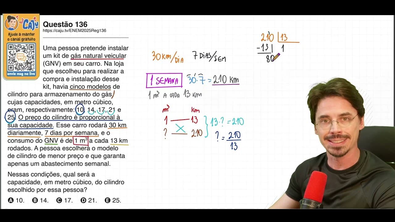 Thumbnail: [ENEM 2025] 136 📘 MULTIPLICAÇÃO Uma pessoa pretende instalar um kit de gás natural veicular (GNV) em