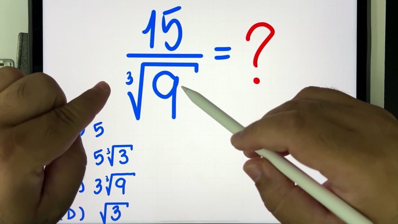 Thumbnail: 😱 15/∛9 = ??? Você consegue resolver essa RACIONALIZAÇÃO DE DENOMINADOR envolvendo raiz cúbica?