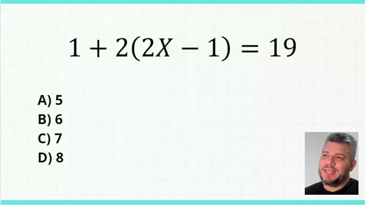 Thumbnail: 1+2(2x-1)=19 Consegue resolver?