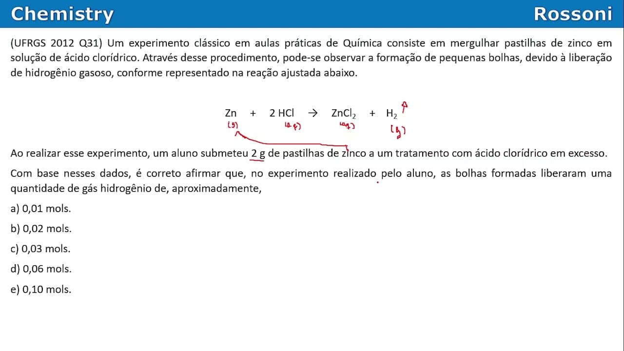 Thumbnail: UFRGS 2012 Química - Questão 31 - Estequiometria