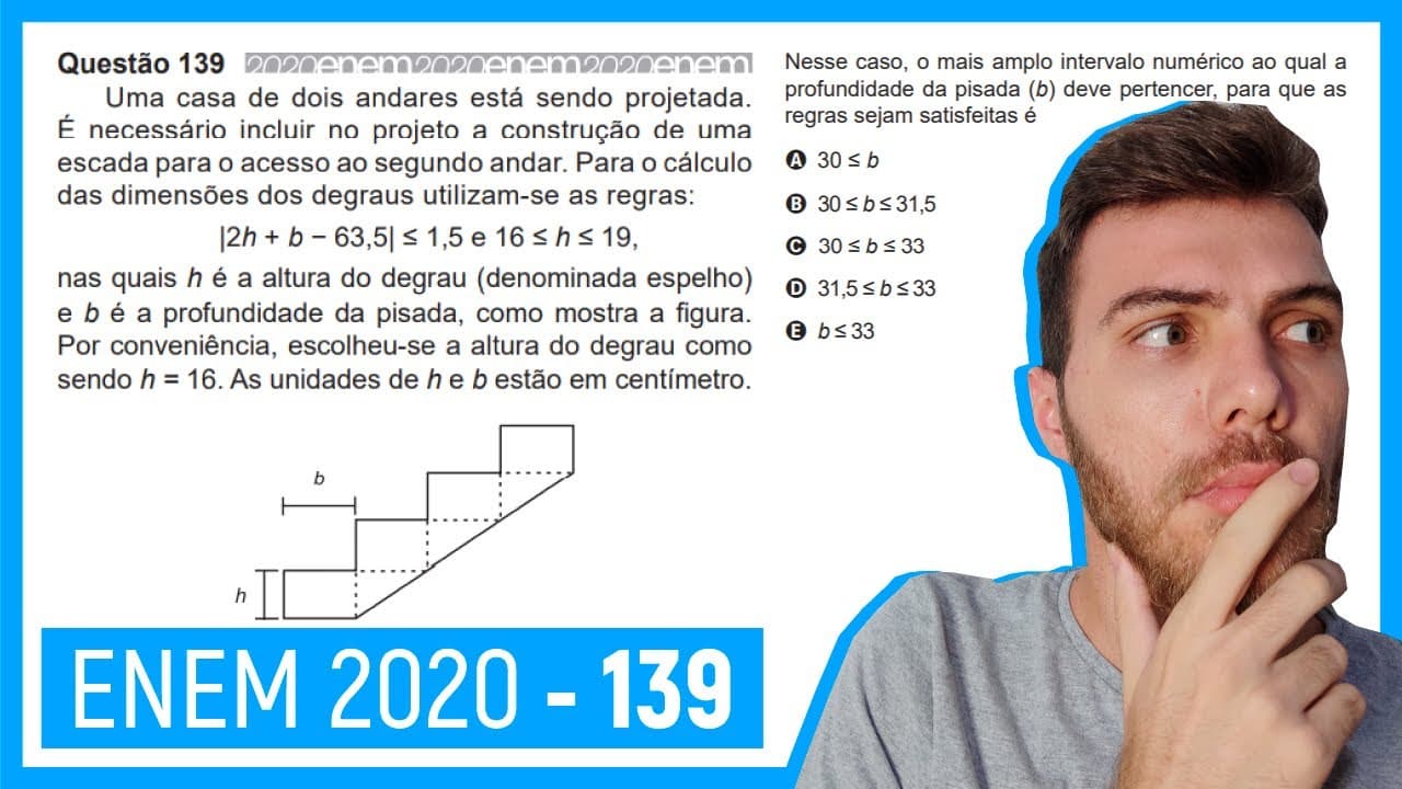 Thumbnail: 🛑Questão 139 Enem 2020 - Resolução Passo a Passo - Uma casa de dois andares está sendo projet