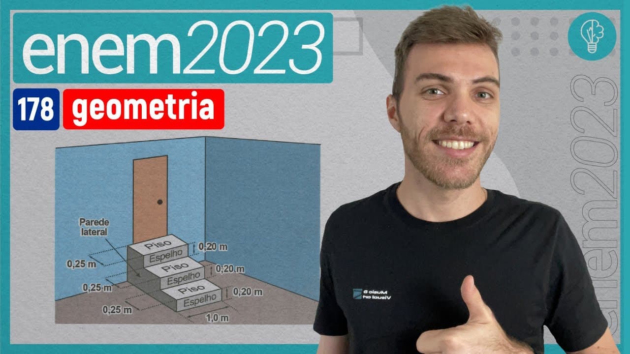 Thumbnail: ENEM 2023 - A figura representa uma escada com três degraus, construída em concreto maci - GEOMETRIA