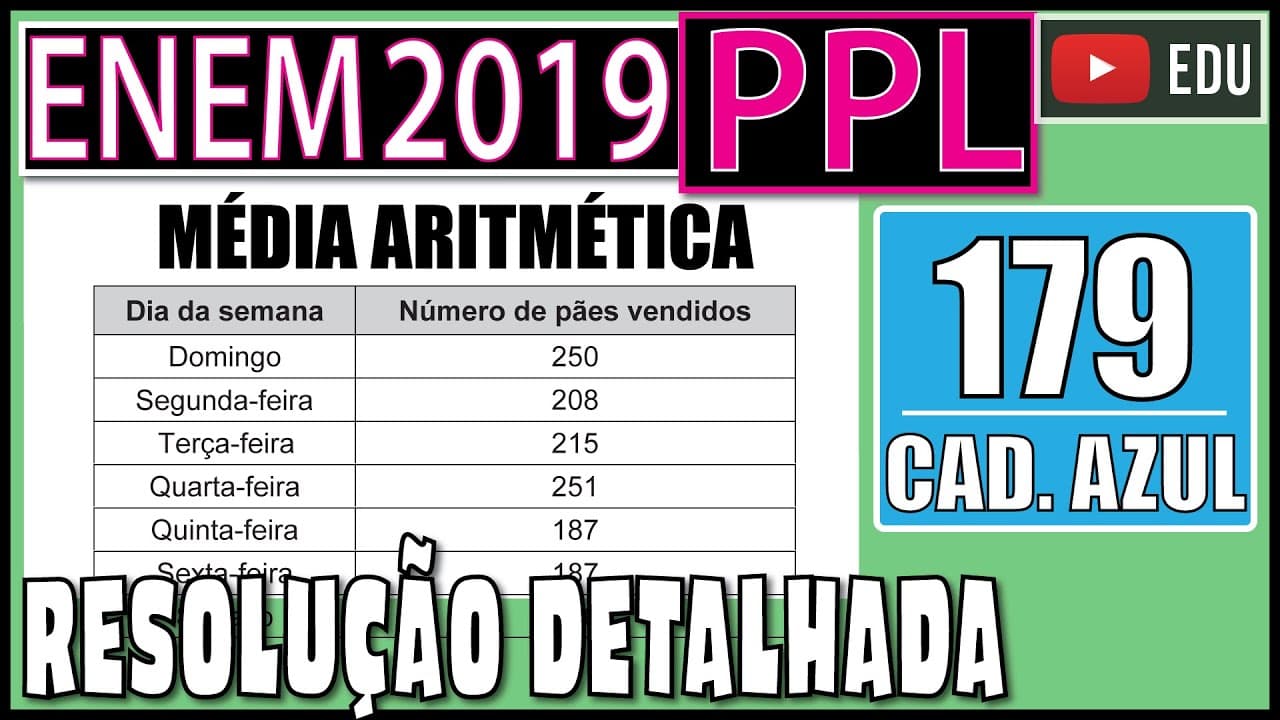 Thumbnail: [ENEM 2019 PPL] 179 📘 MÉDIA ARITMÉTICA O quadro apresenta a quantidade de um tipo de pão vendido em