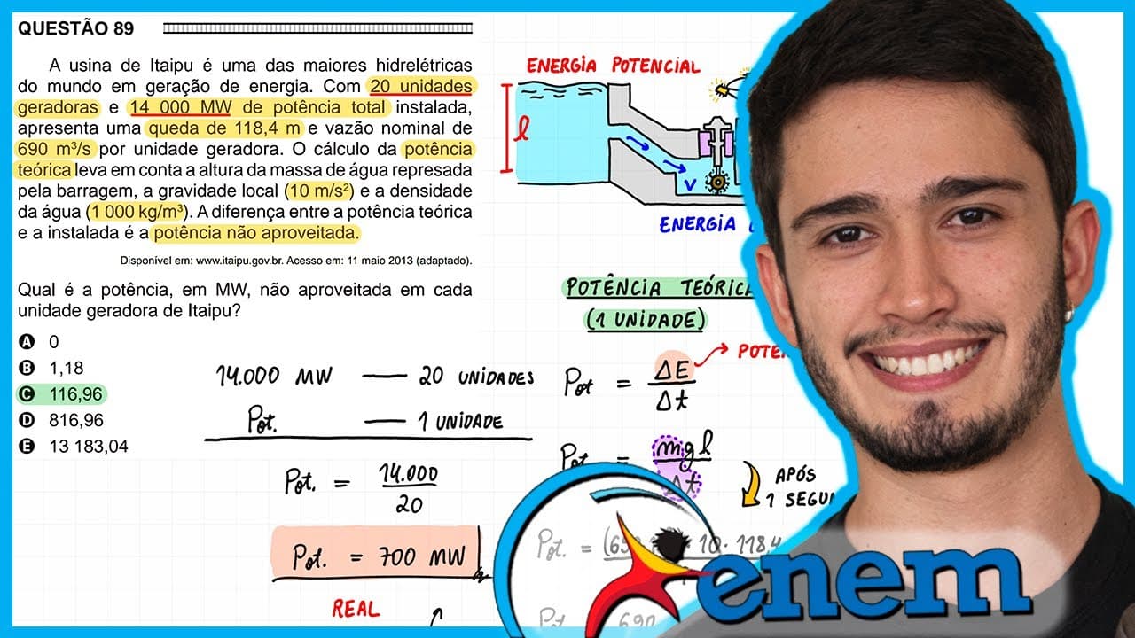 Thumbnail: ENEM 2016 - A usina de Itaipu é uma das maiores hidrelétricas do mundo em geração de energia. Com 20