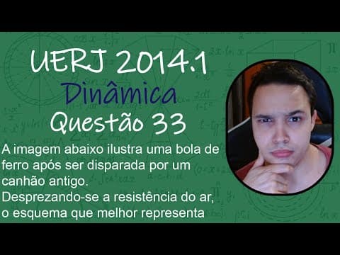 Thumbnail da aula: UERJ 2014 - A imagem abaixo ilustra uma bola de ferro após ser disparada por um canhão antigo.
