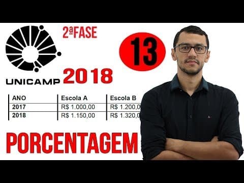 Thumbnail da aula: UNICAMP 2018 | Questão 13 | Segunda Fase Matemática | Porcentagem