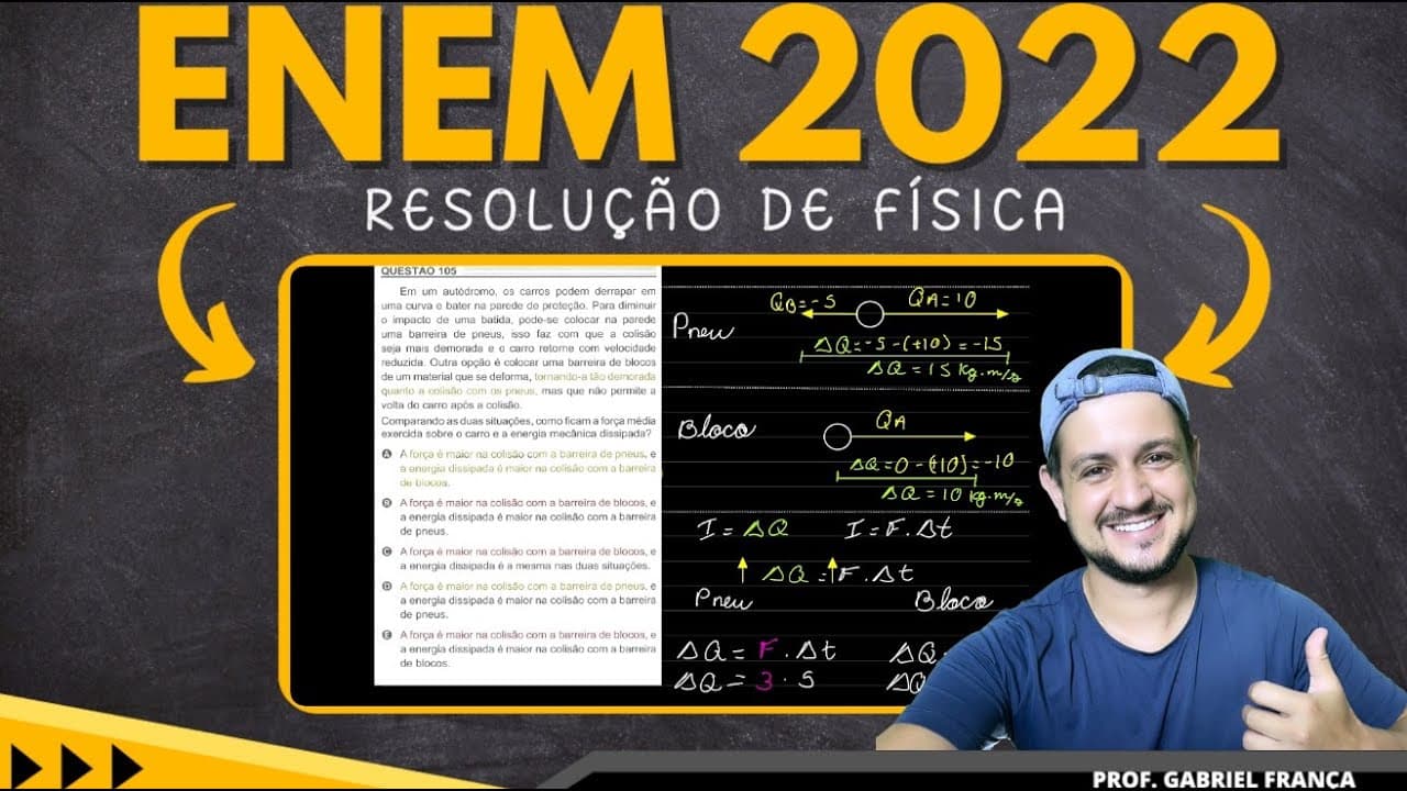 Thumbnail: ENEM 2022 - QUANTIDADE DE MOVIMENTO - Em um autódromo, os carros podem derrapar em uma curva e bater