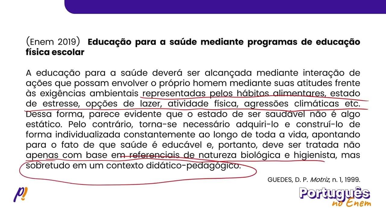 Thumbnail: ENEM 2019 - INTERPRETAÇÃO E INFERÊNCIA DE TEXTOS | Educação para a saúde mediante programas de ed...