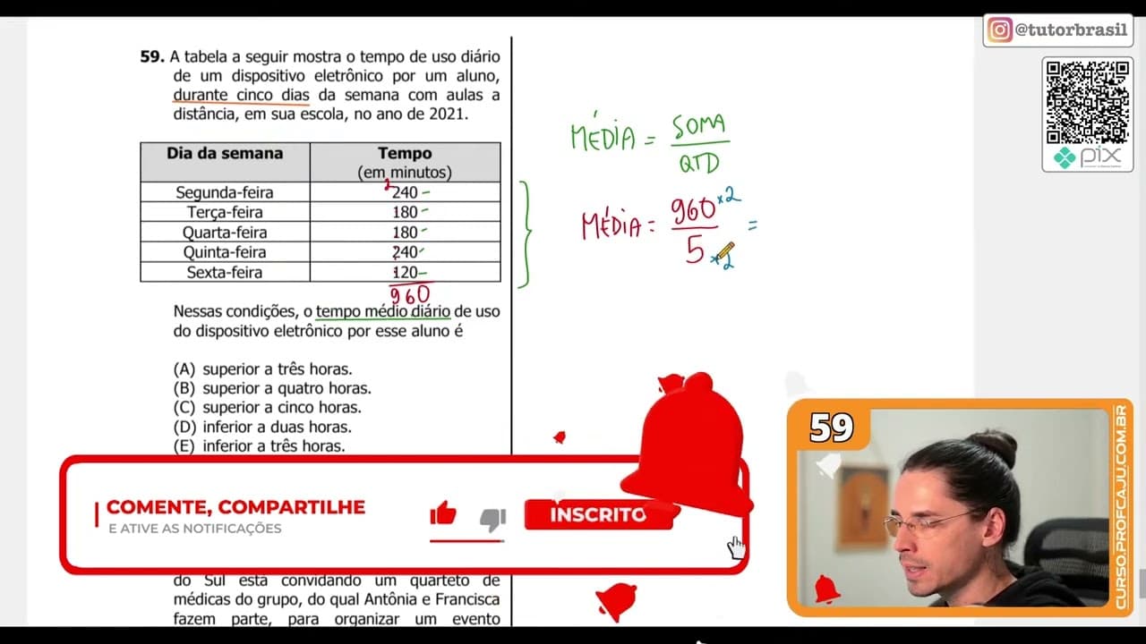 Thumbnail: [UFRGS 2022] 59 - A tabela a seguir mostra o tempo de uso diário de um dispositivo eletrônico por