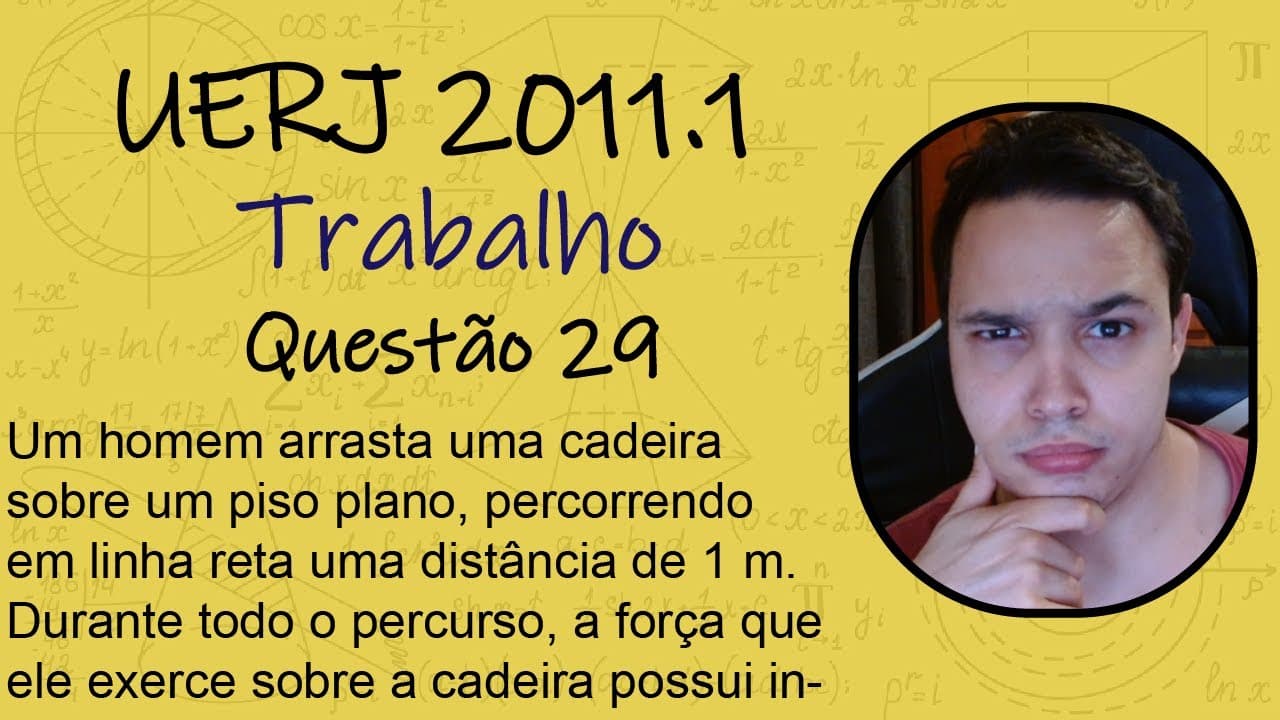 Thumbnail: UERJ 2011 - Um homem arrasta uma cadeira sobre um piso plano, percorrendo em linha reta uma