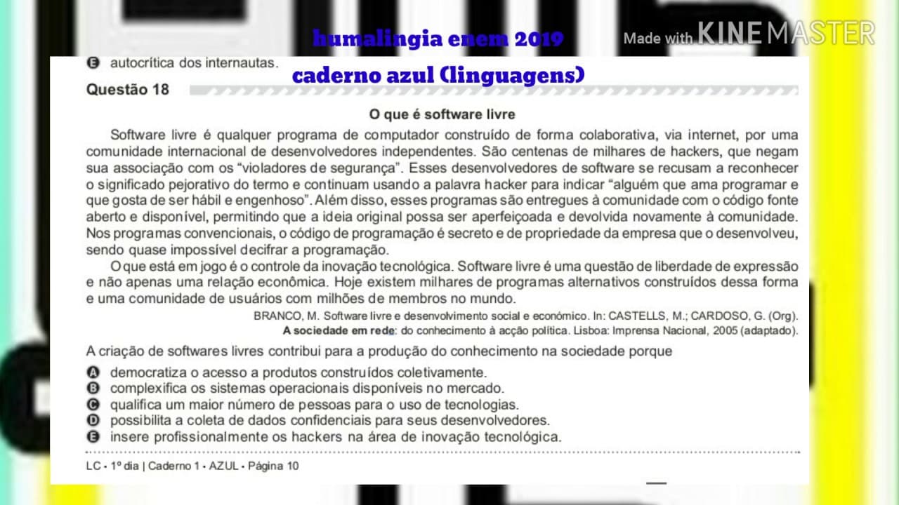 Thumbnail: Questão 18 Enem 2019 caderno azul linguagens