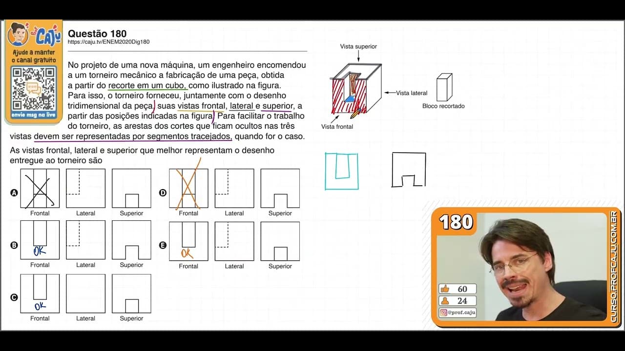 Thumbnail: [ENEM 2020 DIG] 180 📘 PROJEÇÃO ORTOGONAL No projeto de uma nova máquina, um engenheiro encomendou a