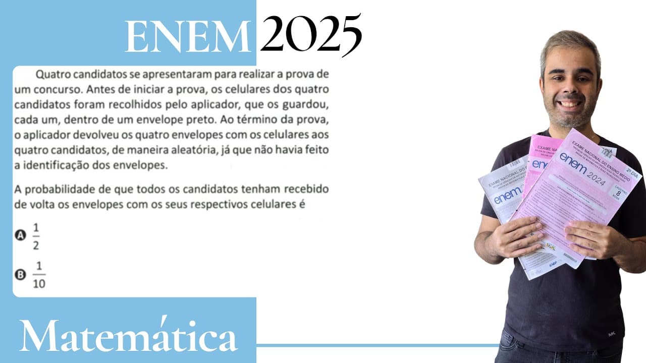 Thumbnail: ENEM 2025 - Quatro candidatos se apresentaram para realizar a prova de um concurso. Antes de iniciar