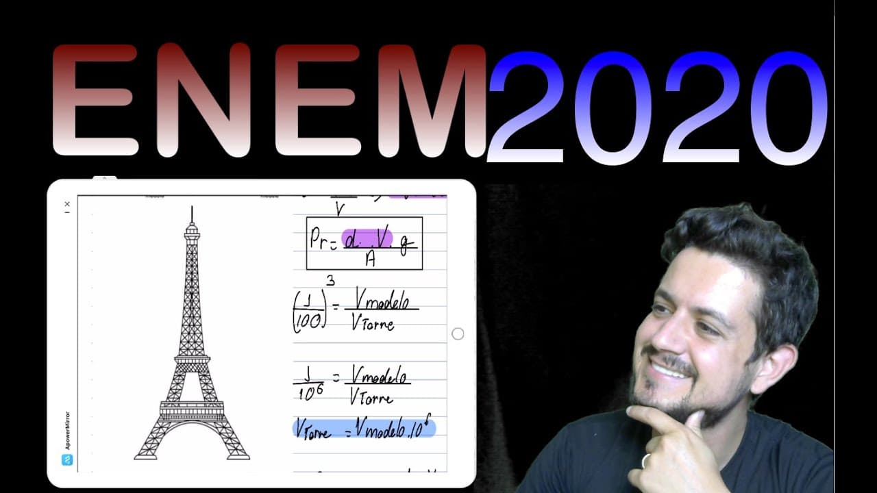 Thumbnail: ENEM 2020 A Torre Eiffel, com seus 324 metros de altura, feita com treliças de ferro, pesava 7300...