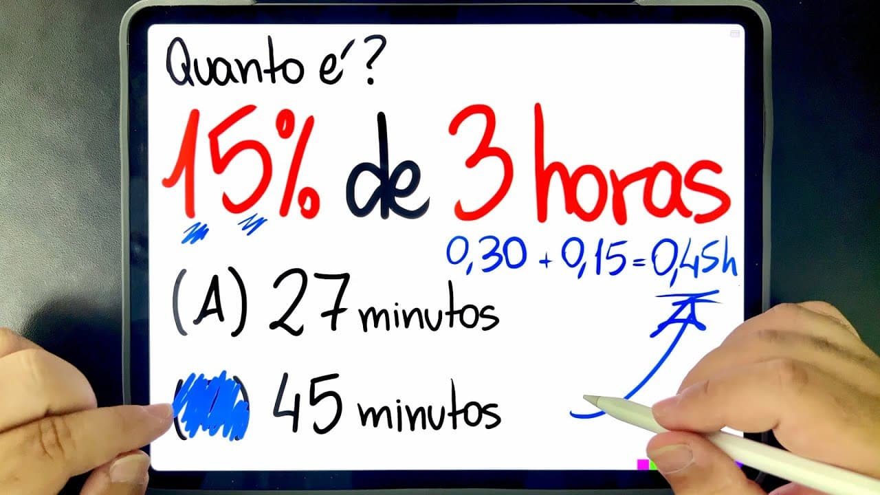 Thumbnail: 🔥 15% DE 3 HORAS = ??? Você consegue resolver? MUITOS ERRAM ESSA CONTA!