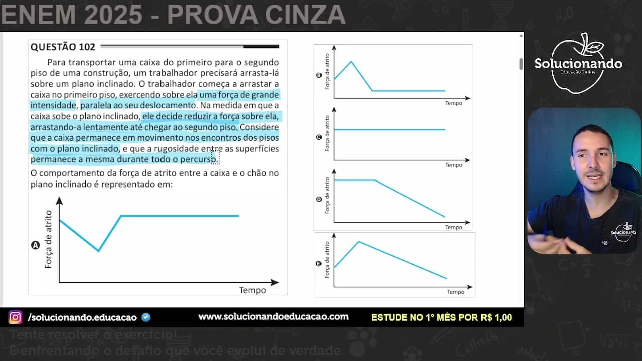 Thumbnail: ENEM 2025 - Para transportar uma caixa do primeiro para o segundo piso de uma construção,