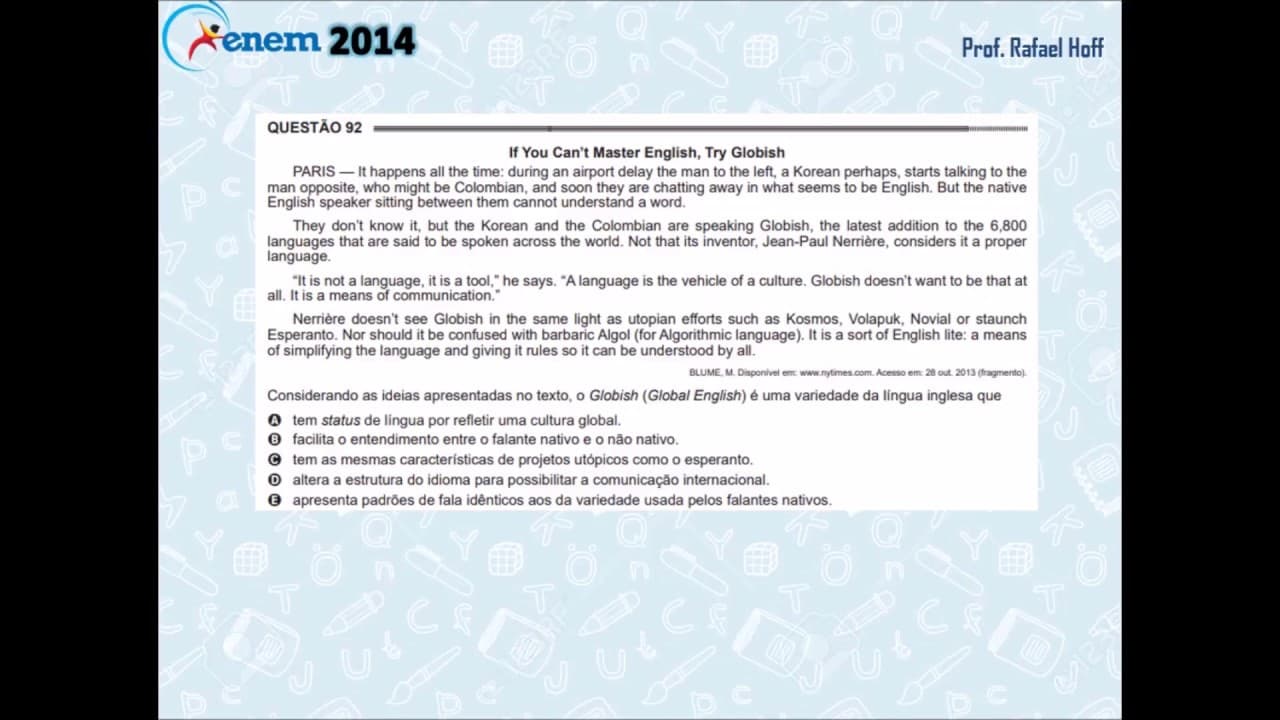 Thumbnail: Inglês Enem 2014: variação linguística (Globish (Global English).