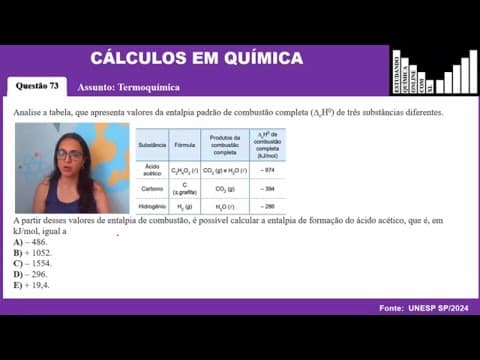 Thumbnail da aula: Exercício 73 UNESP/2024 TEMOQUÍMICA: Lei de Hess