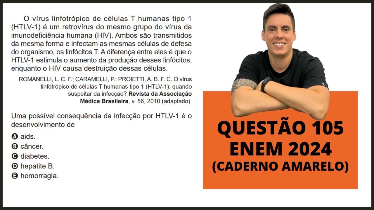 Thumbnail: BIOLOGIA ENEM 2024! "O vírus linfotrópico de células T humanas tipo 1(HTLV-1)..."