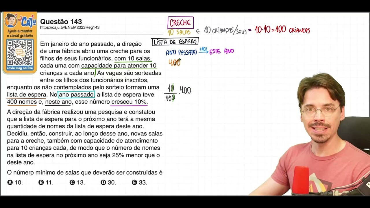 Thumbnail: [ENEM 2023] 143 📘 PORCENTAGEM Em janeiro do ano passado, a direção de uma fábrica abriu uma