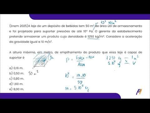 Thumbnail da aula: ENEM 2025 - A laje de um depósito de bebidas tem 50 m2... | PasseiMed