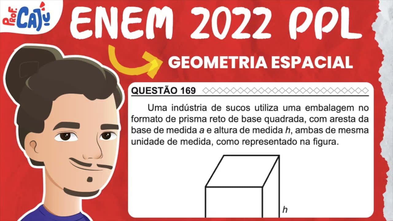 Thumbnail: [ENEM 2022 PPL] 169 📘 GEOMETRIA ESPACIAL Uma indústria de sucos utiliza uma embalagem no formato de