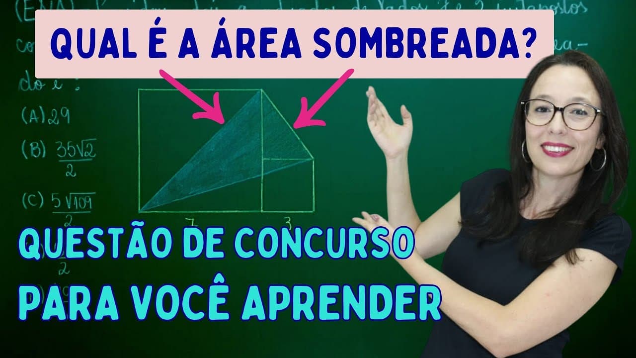 Thumbnail: ÁREA SOMBREADA DA FIGURA - QUESTÃO DE CONCURSO - Professora Angela Matemática