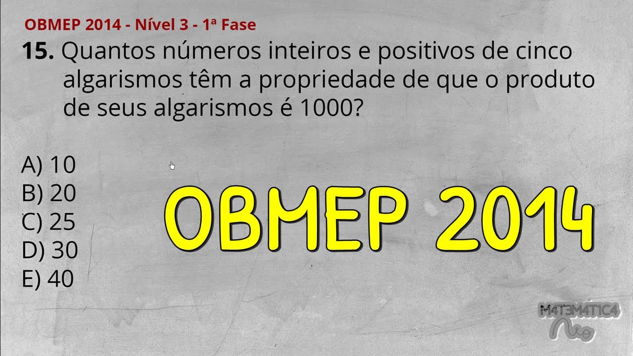Thumbnail: PROBLEMA DE CONTAGEM - OBMEP 2014 - 1ª Fase - Nível 3 | Matemática Rio