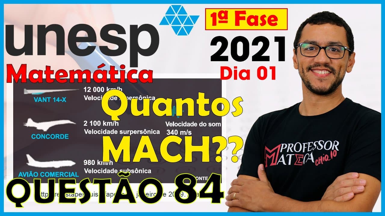 Thumbnail: UNESP 2021 | Questão 84 Resolução Matemática | Velocidade Mach