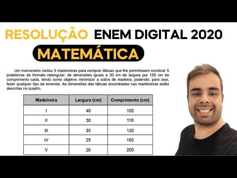 Thumbnail da aula: ENEM DIGITAL 2020 - Um marceneiro visitou 5 madeireiras para comprar tábuas que lhe permitissem cons