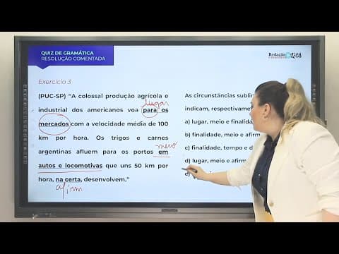 Thumbnail da aula: VALOR SEMÂNTICO DAS PREPOSIÇÕES - EXERCÍCIO RESOLVIDO! - Profa. Pamba