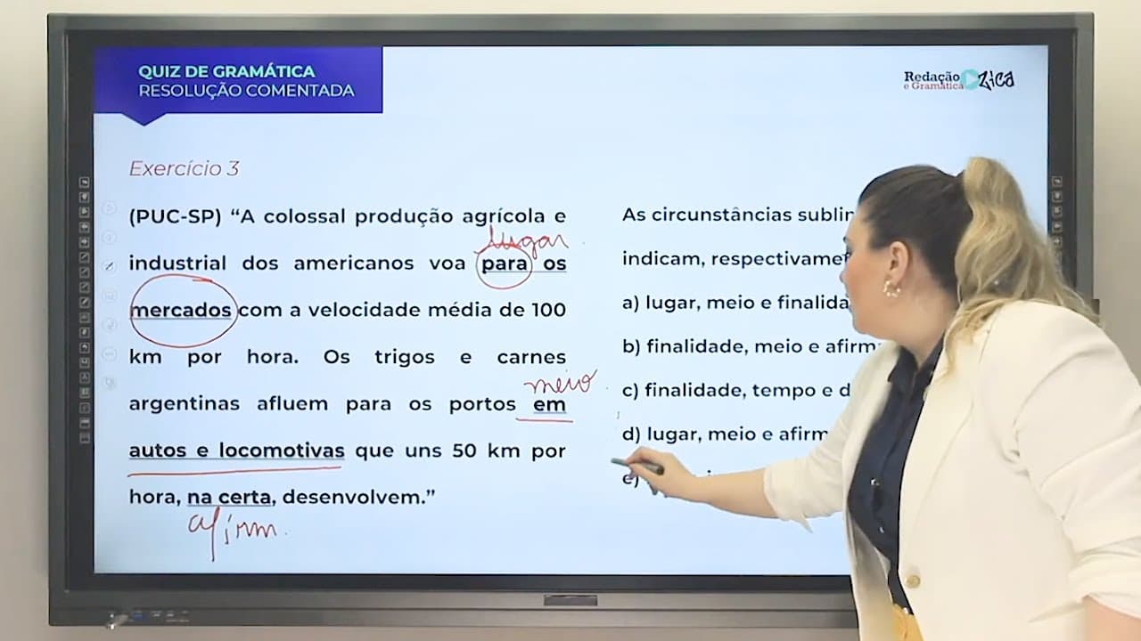 Thumbnail: VALOR SEMÂNTICO DAS PREPOSIÇÕES - EXERCÍCIO RESOLVIDO! - Profa. Pamba