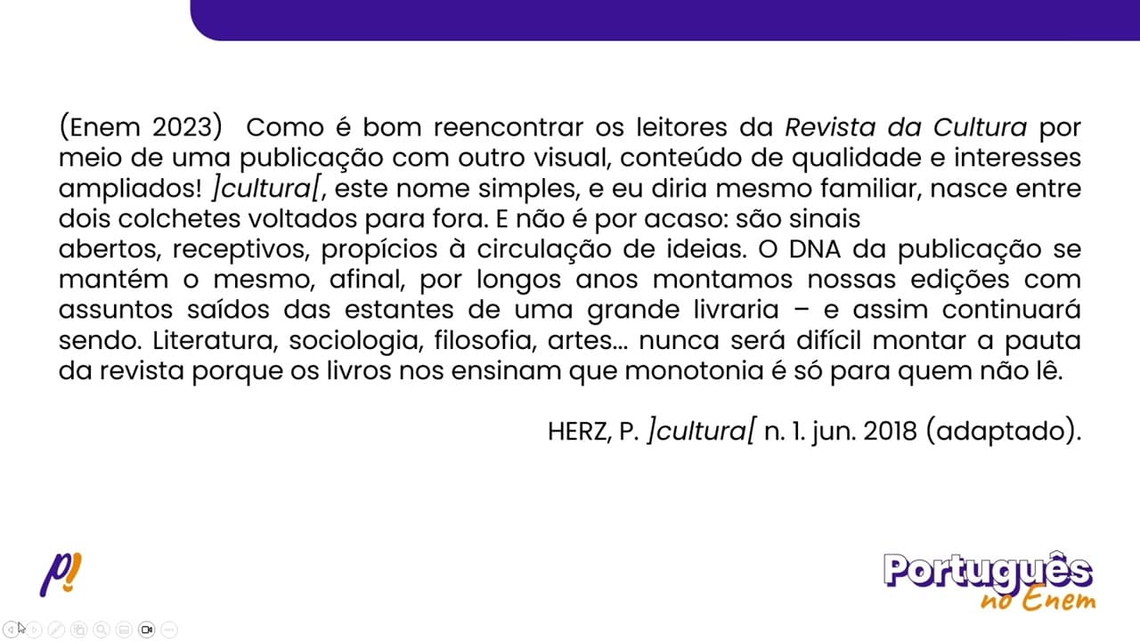 Thumbnail: ENEM 2023 - ESTUDOS DO TEXTO | Como é bom reencontrar os leitores da Revista da Cultura...