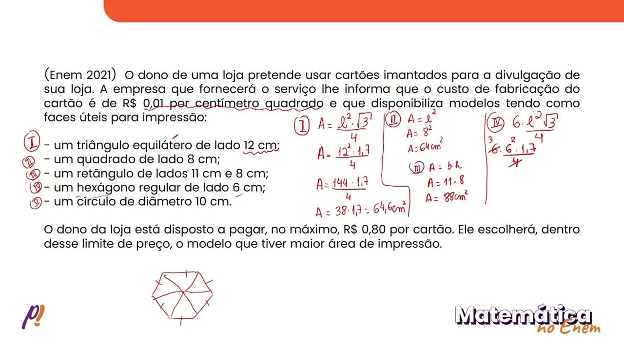 Thumbnail: ENEM 2021 - GEOMETRIA PLANA | O dono de uma loja pretende usar cartões imantados para...