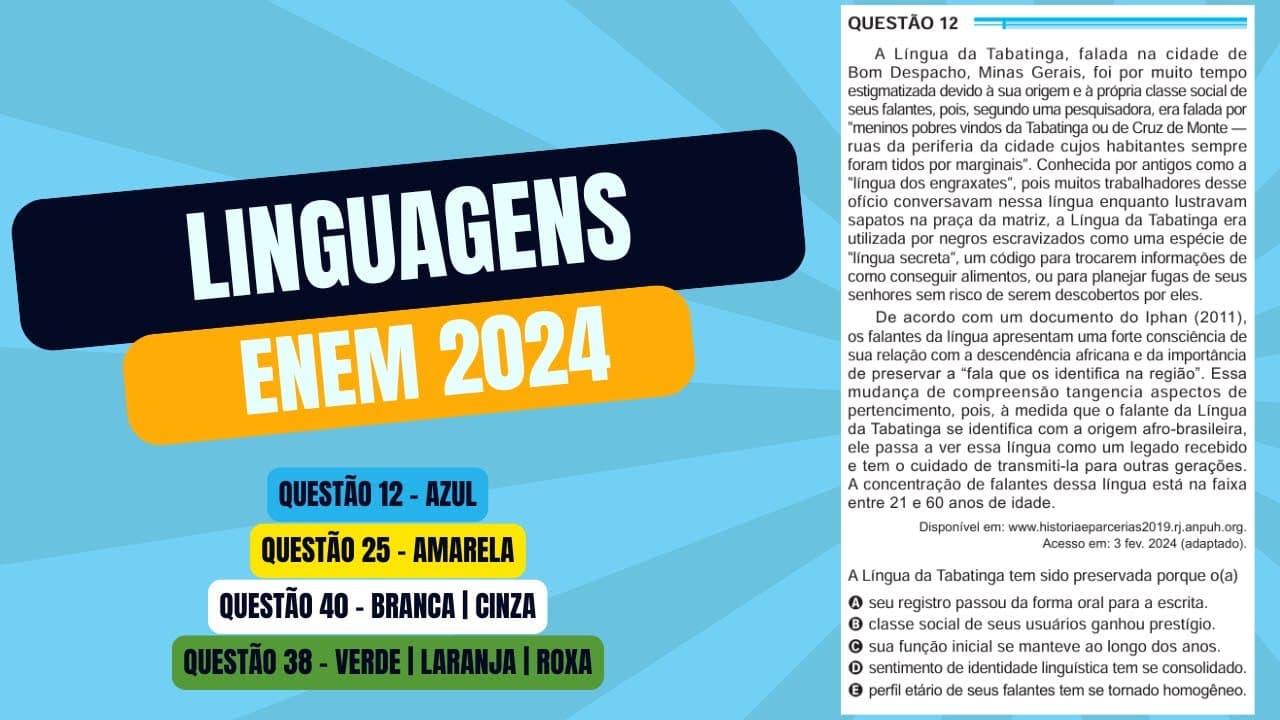 Thumbnail: Resolução questão 12 (PROVA AZUL) | Linguagens ENEM 2024